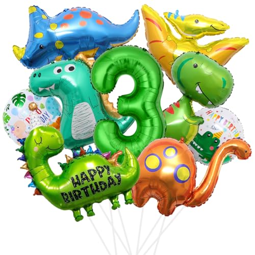 XXL Dino Geburtstag Deko, 3 Jahre Dinosaurier Folienballon, Dinosaurier Geburtstagsdeko Jungen, Grüner Luftballons Dino, Zahlenballon 3 für Dinosaurier Jurassic Dschungel Party Kinder Geburtstag von Sprinlot