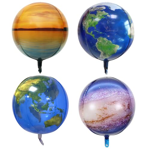 4 Stücke Space Galaxy Folienballon, XXL Planeten Transparente Ballon, Aluminium Folie Weltkarten ballon, Erde Luftballons, Erdkugel Riesenballon zum Geburtstag Sternenhimmel Party Lehrmaterial Deko von Sprinlot