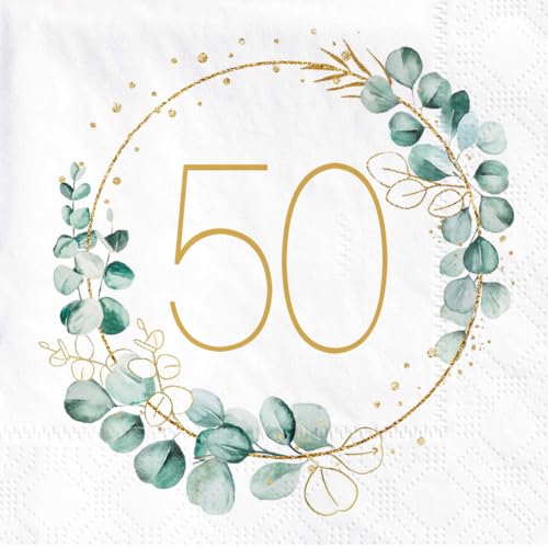 50. Geburtstag Deko Servietten, 40 Stück Servietten Eukalyptus Geburtstag, Servietten Gold Grün, Papierservietten für 50 Geburtstag Mann Frau Geburtstag Party Jiaju, für die Dekoration 50. Geburtstag Deko Servietten, 40 Stück Servietten Eukalyptus Geburtstag, Servietten Gold Grün, Papierservietten für 50 Geburtstag Mann Frau Geburtstag Party Jiaju, für die Dekoration von Sprinlot