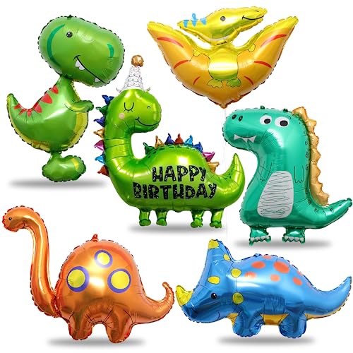 6 Stück Dinosaurier Folienballon, Dino Helium Ballon, XXL Kinder Dino Ballon, Triceratops Dinosaurier Folien Luftballons, Dschungel Party Dekoration Riesenballon für Jurassic Feier Jungen Geburtstag von Sprinlot