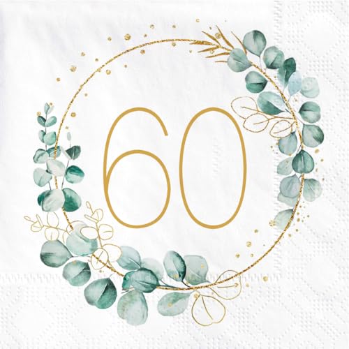 60. Geburtstag Deko Servietten - 40 Stück Eukalyptus Gold Grün, Papierservietten für Mann Frau Party Jiaju, für die Dekoration, C1 60. Geburtstag Deko Servietten - 40 Stück Eukalyptus Gold Grün, Papierservietten für Mann Frau Party Jiaju, für die Dekoration, C1 von Sprinlot