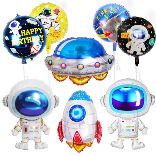 8 Stück Weltraum Astronaut Folienballon, Weltraum Themenballon, Rakete Raumschiff Helium Ballon, Kinder Happy Birthday Astronaut Ballon, Rakete Luftballons für Jungen Geburtstag Party Dekoration von Sprinlot