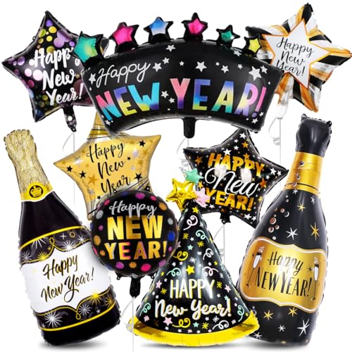 9 Stück Silvester 2025 Folienballon, Luftballons Neujahr mit Champagner Stern, XXL Happy New Year Ballons, Silvester Deko 2025, Schwarz Gold Silvesterparty 2025 Deko, Neujahr Helium Ballons 9 Stück Silvester 2025 Folienballon, Luftballons Neujahr mit Champagner Stern, XXL Happy New Year Ballons, Silvester Deko 2025, Schwarz Gold Silvesterparty 2025 Deko, Neujahr Helium Ballons von Sprinlot