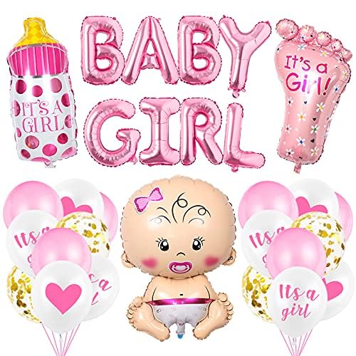 Babyparty Deko Rosa, Baby Shower Mädchen Deko, Babydusche Dekorations - It's a Girl Girlande, Neugeborene Folienballoon, Fotorequisiten Masken, Ballons Rosa, Tischdeko Streudeko von Sprinlot