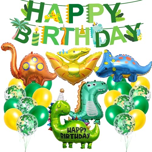 Dino Geburtstag Deko Set, XXL Dinosaurier Folienballons mit Happy Birthday Girlande, Dino Party Kindergeburtstag, Luftballons Grün Gelb für Dinosaurier Dschungel Party Geburtstag Dekoration Junge Dino Geburtstag Deko Set, XXL Dinosaurier Folienballons mit Happy Birthday Girlande, Dino Party Kindergeburtstag, Luftballons Grün Gelb für Dinosaurier Dschungel Party Geburtstag Dekoration Junge von Sprinlot