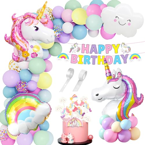 Einhorn Geburtstag Luftballons Set, XXL Einhorn Folienballons mit Happy Birthday Girlande, Party Kindergeburtstag, Ballons Unicorn für Hochzeit Baby Shower Geburtstag Mädchen von Sprinlot