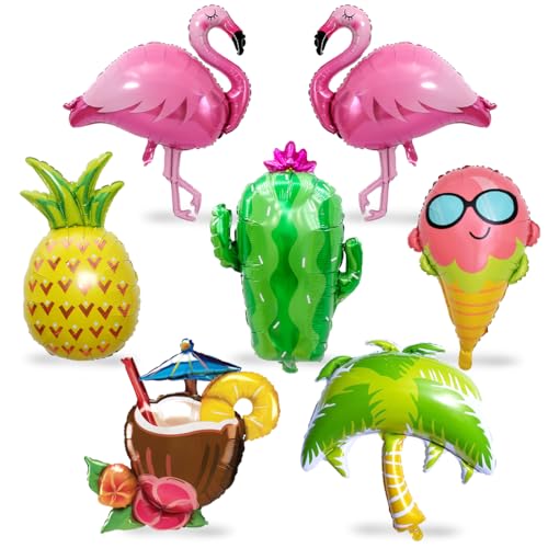 7 Stück Hawaii Party Folienballon, XXL Flamingo Ananas Kaktus Luftballons, Kokosnuss Baum Eiscreme Tropische Riesenballon, Sommerparty Helium Ballon für Aloha Geburtstag Pool Strandparty Dekoration von Sprinlot