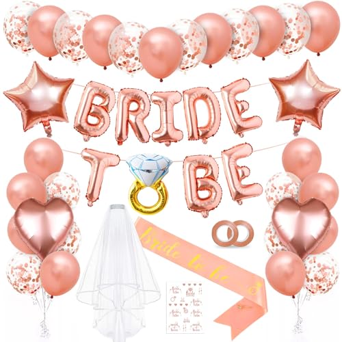 Bride To Be Deko, Jga Deko Frauen, Junggesellenabschied Accessoires mit Banner Folienballon Schärpe Tattoo, Ring Ballon Braut Schleier für Brautparty Geburtstag Heiratsantrag Verlobung Bachelorette Bride To Be Deko, Jga Deko Frauen, Junggesellenabschied Accessoires mit Banner Folienballon Schärpe Tattoo, Ring Ballon Braut Schleier für Brautparty Geburtstag Heiratsantrag Verlobung Bachelorette von Sprinlot