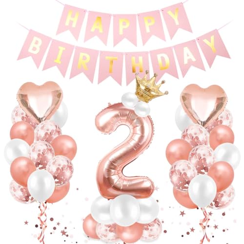 Luftballon 2. Geburtstag Roségold - Deko Set Mit Riesen Folienballon Zahl 2, Happy Birthday Ballon - Für Mädchen 2 Jahre Luftballon 2. Geburtstag Roségold - Deko Set Mit Riesen Folienballon Zahl 2, Happy Birthday Ballon - Für Mädchen 2 Jahre von Sprinlot