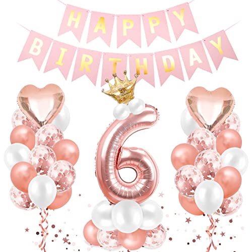 Luftballon 6. Geburtstag Roségold, Geburtstagsdeko 6 Jahr, Ballon 6. Geburtstag, Riesen Folienballon Zahl 6, Happy Birthday Folienballon 6, Ballon 6 Deko zum Geburtstag Mädchen von Sprinlot