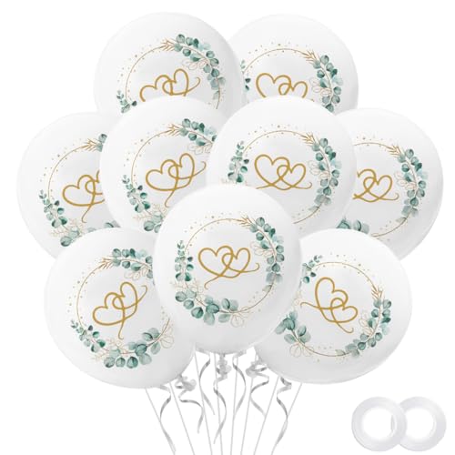 30 Stück Luftballons Hochzeit, Helium Ballons Hochzeit Herzen um Eukalyptus Weiß Hochzeitsballons Weiss Luftballons Helium Set für Geburtstag Verlobung Brautdusche Valentinstag Hochzeitsdeko von Sprinlot
