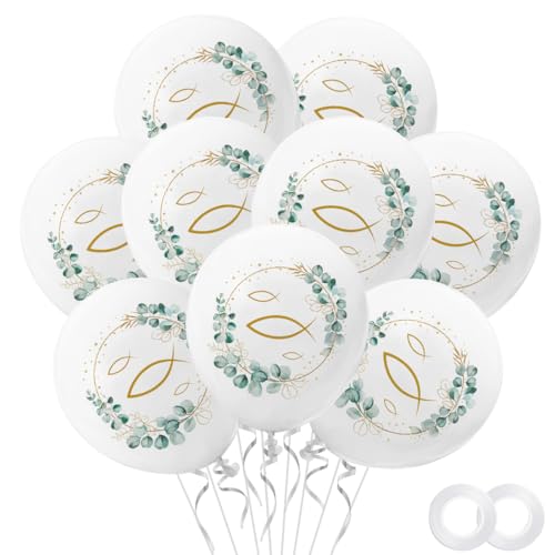 30 Stück Kommunion Luftballons, Konfirmation Deko Luftballons Taufe, Luftballons Kommunion Deko Mädchen Junge, Weiß Helium Ballons Fischmotiv für Taufe Erstkommunion Konfirmation Kommunion von Sprinlot