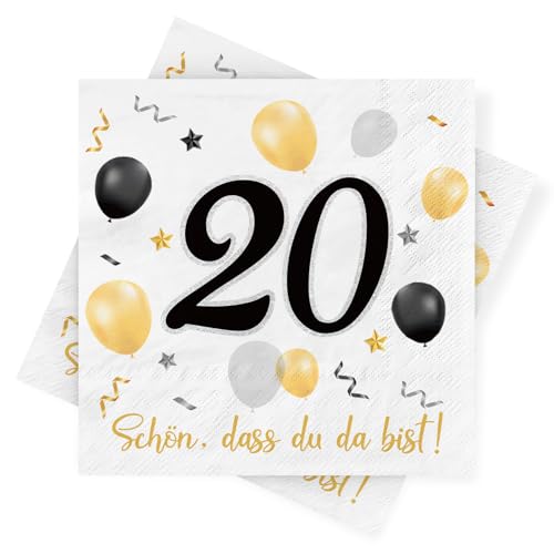 Servietten 20. geburtstag, 30 Stück Schwarze Gold Geburtstags Servietten, Deko 20. Geburtstag Schön, dass Du da bist, 3-Lagig Papierservietten für Mann Frau Geburtstag Feier Jubiläum Tischdekoration Servietten 20. geburtstag, 30 Stück Schwarze Gold Geburtstags Servietten, Deko 20. Geburtstag Schön, dass Du da bist, 3-Lagig Papierservietten für Mann Frau Geburtstag Feier Jubiläum Tischdekoration von Sprinlot