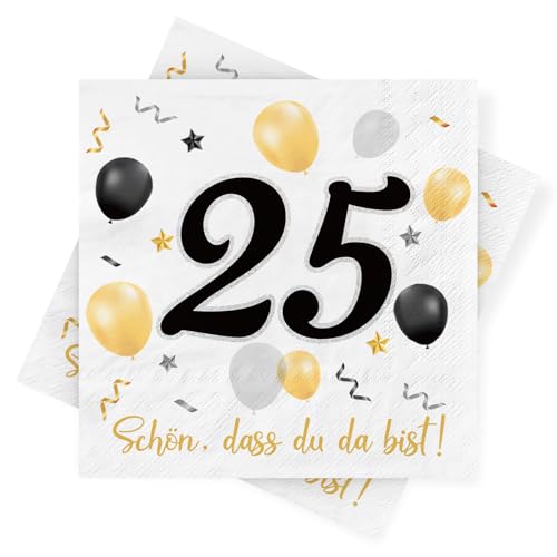 Servietten 25. geburtstag, 30 Stück Schwarze Gold Geburtstags Servietten, Deko 25. Geburtstag Schön, dass Du da bist, 3-Lagig Papierservietten für Mann Frau Geburtstag Feier Jubiläum Tischdekoration Servietten 25. geburtstag, 30 Stück Schwarze Gold Geburtstags Servietten, Deko 25. Geburtstag Schön, dass Du da bist, 3-Lagig Papierservietten für Mann Frau Geburtstag Feier Jubiläum Tischdekoration von Sprinlot
