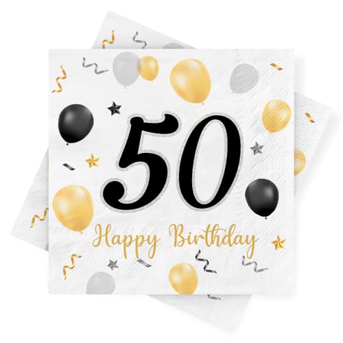 Servietten 50. Geburtstag, 30 Stück Schwarze Gold Geburtstags Servietten, Happy Birthday 50 Servietten, Milestone 50 Papierservietten, Deko 50. Geburtstag für Mann Frau Jubiläum Tischdekoration Servietten 50. Geburtstag, 30 Stück Schwarze Gold Geburtstags Servietten, Happy Birthday 50 Servietten, Milestone 50 Papierservietten, Deko 50. Geburtstag für Mann Frau Jubiläum Tischdekoration von Sprinlot