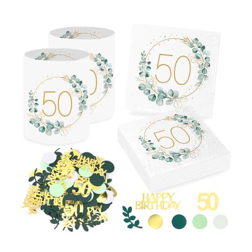 Sprinlot 20 Stück 50. Geburtstag Deko Servietten + 12 Stück Windlicht Tischdeko 50 Geburtstag + Eukalyptus Konfetti Tischdeko Grün Deko 50 Geburtstag Frau, Geschenke zum 50 Geburtstag Frau Mann Sprinlot 20 Stück 50. Geburtstag Deko Servietten + 12 Stück Windlicht Tischdeko 50 Geburtstag + Eukalyptus Konfetti Tischdeko Grün Deko 50 Geburtstag Frau, Geschenke zum 50 Geburtstag Frau Mann von Sprinlot