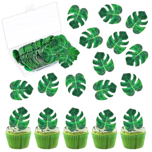 Sprinlot 72 Stück Papier Tortendeko, 72 Stück Schildkröten Blätter, Tropische Dschungel Tortendeko, Cupcake Deko für Hawaii Aloha Summer Theme Party von Sprinlot