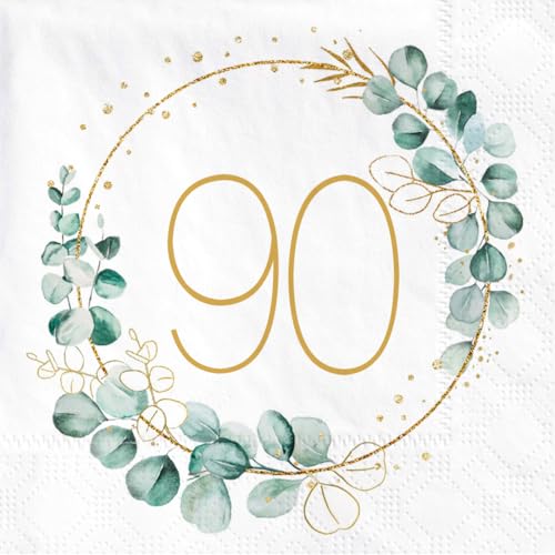 Sprinlot 90. Geburtstag Deko Servietten - 40 Stück Eukalyptus Gold Grün Papierservietten für Mann Frau Party Tischdekorationen Sprinlot 90. Geburtstag Deko Servietten - 40 Stück Eukalyptus Gold Grün Papierservietten für Mann Frau Party Tischdekorationen von Sprinlot
