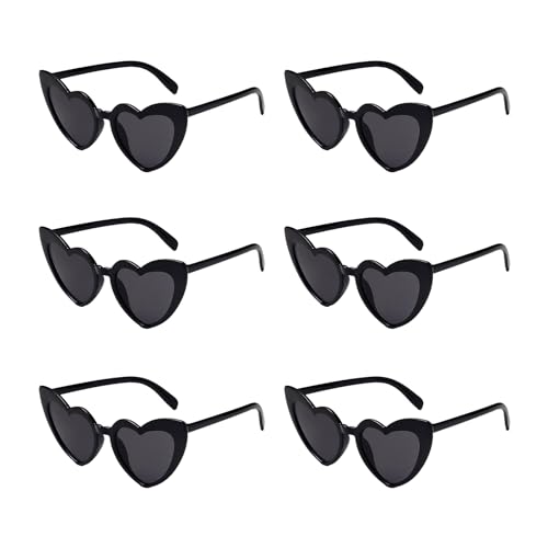 Sprinlot Herz Party Brille Schwarz, 6 Paar Herz Brillen, Heart Shaped Brille, Sonnenbrille Herzform, Lustige Brille für Fasching Foto Requisiten Geburtstags von Sprinlot