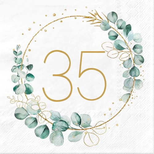 Sprinlot Servietten 35. Geburtstag, 40 Stück Servietten Eukalyptus Deko 35. Geburtstag Mann Frau, Happy Birthday 35 Servietten Tischdekoration, 3-Lagig Geburtstagsdeko Papierservietten Sprinlot Servietten 35. Geburtstag, 40 Stück Servietten Eukalyptus Deko 35. Geburtstag Mann Frau, Happy Birthday 35 Servietten Tischdekoration, 3-Lagig Geburtstagsdeko Papierservietten von Sprinlot