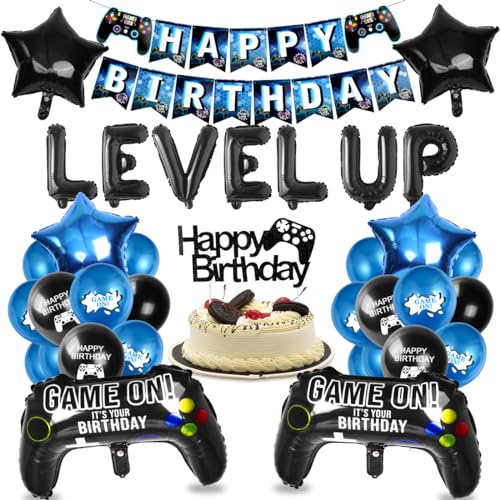 Videospiel Geburtstag Deko Set, XXL Gaming Controller Folienballons mit Girlande, Gamer Party Kindergeburtstag, Luftballons Spiel Blau Schwarz für Spielthemen Party Geburtstag Dekoration Junge Videospiel Geburtstag Deko Set, XXL Gaming Controller Folienballons mit Girlande, Gamer Party Kindergeburtstag, Luftballons Spiel Blau Schwarz für Spielthemen Party Geburtstag Dekoration Junge von Sprinlot