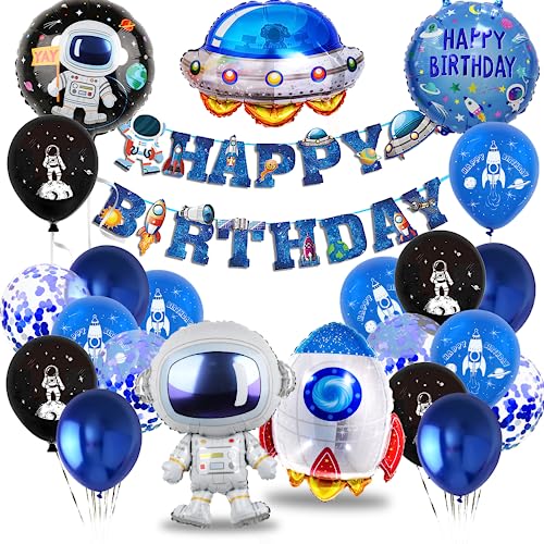 Weltraum Geburtstag Deko Set, XXL Astronaut Folienballons mit Happy Birthday Girlande, Raketen Party Kindergeburtstag, Luftballons Raumschiff für Weltraum Themen Party Geburtstag Dekoration Junge Weltraum Geburtstag Deko Set, XXL Astronaut Folienballons mit Happy Birthday Girlande, Raketen Party Kindergeburtstag, Luftballons Raumschiff für Weltraum Themen Party Geburtstag Dekoration Junge von Sprinlot