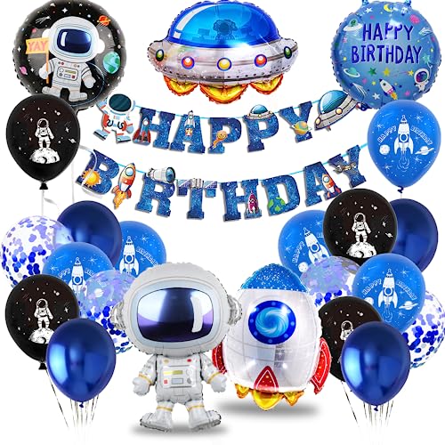 Weltraum Geburtstag Deko Set, XXL Astronaut Folienballons mit Happy Birthday Girlande, Raketen Party Kindergeburtstag, Luftballons Raumschiff für Weltraum Themen Party Geburtstag Dekoration Junge von Sprinlot