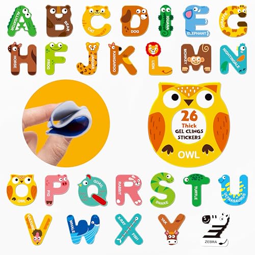 26 Stück Großbuchstaben-Gel-Aufkleber, dicke, abnehmbare, wiederverwendbare Alphabet-Tierfenster- und Tür-Aufkleber für Kinder, Kleinkinder, Erwachsene, Dekoration zu Hause (nicht essbar) von SpriteGru