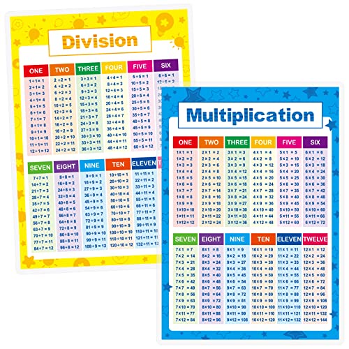 SpriteGru Laminierte mathematische Bildungsposter, Multiplikation und Division, mathematische Lernwerkzeuge, Bildungstabellenposter für Kinder, Grund- und Mittelschulklasse (2 Stück) von SpriteGru