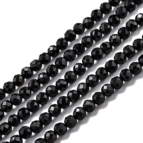 Spritewelry 1 Strang natürlicher schwarzer Turmalin facettierte Perlen Stränge runder Edelstein Heilung für Schmuckherstellung Basteln Loch: 0,7 mm von Spritewelry