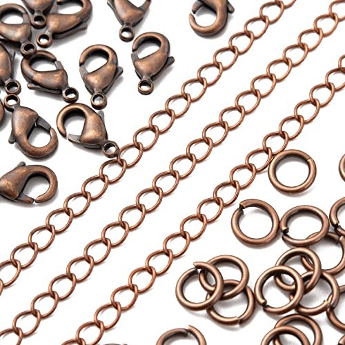 Spritewelry 10 m lange Kupferkette mit 30 Karabinerverschlüssen und 100 Binderinge für Halsketten, Armbänder, Schmuckzubehör, Basteln von Spritewelry