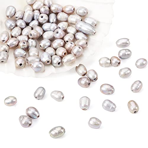 Spritewelry 100 Stück 7-8 mm große Loch, natürliche ovale Süßwasserperlen, oval, graue Perlen, Perlen für Schmuck, Halsketten, Armbänder, Basteln, Loch: 1,8 mm von Spritewelry
