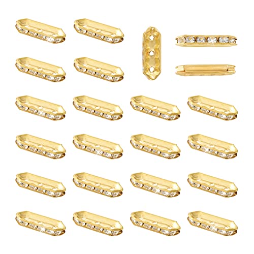 Spritewelry 100 Stück Güteklasse A 3 Löcher Strass Abstandshalter Perlen Golden Kristall Spacer Bar Link Connectors Metall Hexagon Lose Perlen für DIY Mehrstränge Armband Schmuckherstellung von Spritewelry