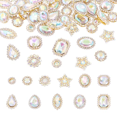 Spritewelry 100 Stück Strasssteine mit flacher Rückseite, Tropfenform, runder Stern, zum Aufnähen, klare Kristall-Edelsteine, Strass-Knöpfe mit Goldklaue, für Schmuck, Handwerk, Kleidung, Kleider von Spritewelry