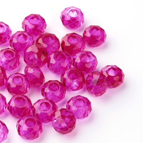 Spritewelry 100 Stück rosa Glasperlen mit großem Loch, europäische Perlen, 14 mm, facettierte Rondelle, Kristallglasperlen für Bastelarbeiten, Armbänder, Halsketten, Ohrringe von Spritewelry