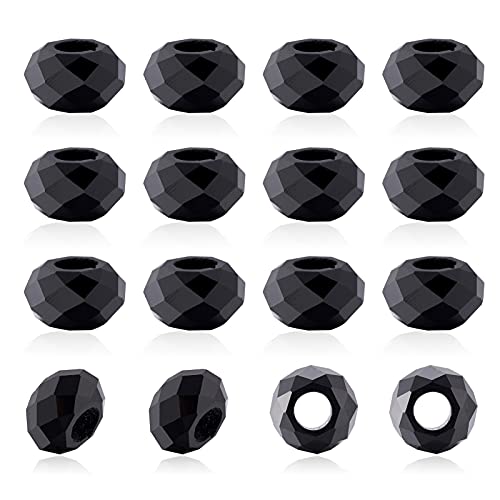 Spritewelry 100 Stück schwarze Glasperlen mit großem Loch, europäische Perlen, 14 mm, facettierte Glas-Rondelle, Kristallperlen für Bastelarbeiten, Armbänder, Halsketten, Ohrringe von Spritewelry