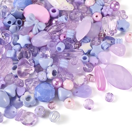 Spritewelry 100 g Acrylperlen, Schleifen, Blume, Schmetterling, Herz, Stern, oval, rund, lose Abstandshalter, Perlen für Armbänder, Halsketten, Schmuckherstellung, mittelgroß, Violett von Spritewelry