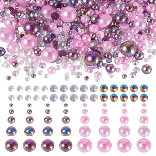 Spritewelry 100 g gemischte flache Perlen und Strasssteine, Cabochons, 3–9 mm, Kunststoff-Strasssteine, Halbperlen zum Basteln, Scrapbooking, Nagelkunst, Handyhüllen, DIY-Schmuckherstellung, Orchidee von Spritewelry