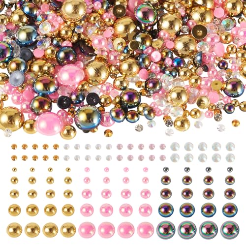 Spritewelry 100 g gemischte flache Perlen und Strasssteine, Cabochons, 3–9 mm, Kunststoff-Strasssteine, Halbperlen zum Basteln, Scrapbooking, Nagelkunst, Handyhüllen, DIY-Schmuckherstellung, Hot Pink von Spritewelry