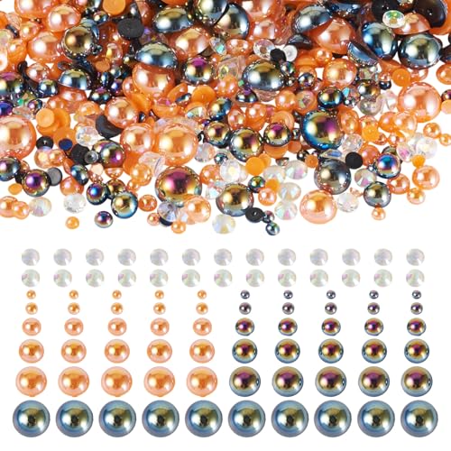 Spritewelry 100 g gemischte flache Perlen und Strasssteine, Cabochons, 3–9 mm, Kunststoff-Strasssteine, Halbperlen zum Basteln, Scrapbooking, Nagelkunst, Handyhüllen, DIY-Schmuckherstellung, Orange von Spritewelry