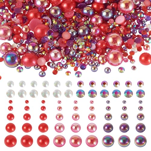 Spritewelry 100 g gemischte flache Perlen und Strasssteine, Cabochons, 3–9 mm, Kunststoff-Strasssteine, Halbperlen zum Basteln, Scrapbooking, Nagelkunst, Handyhüllen, DIY-Schmuckherstellung, Rot von Spritewelry