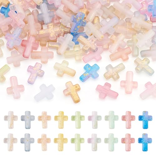 Spritewelry 108 Stück Kreuz-Acrylperlen, mattiert, Kristall-Kruzifix, Kreuz, Pony-Perlen, lose Abstandshalter mit Goldfolie, für Ostern, Armbänder, Halsketten, Schmuckherstellung von Spritewelry