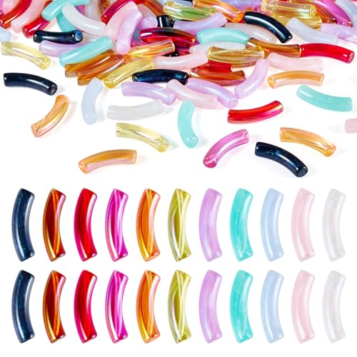 Spritewelry 110 Stück Acryl gebogene Röhrenperlen Chunky Nudel Slide Spacer Transparent Lange Bambusperlen für Armband Schmuckherstellung von Spritewelry