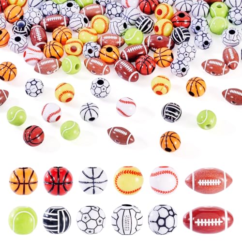 Spritewelry 120 Stück Sportperlen, Basketball, Rugby, Volleyball, Baseball, Tennis, Fußball, Acrylperlen für Armbänder, Halsketten, Schlüsselanhänger, Schmuckherstellung Spritewelry 120 Stück Sportperlen, Basketball, Rugby, Volleyball, Baseball, Tennis, Fußball, Acrylperlen für Armbänder, Halsketten, Schlüsselanhänger, Schmuckherstellung von Spritewelry