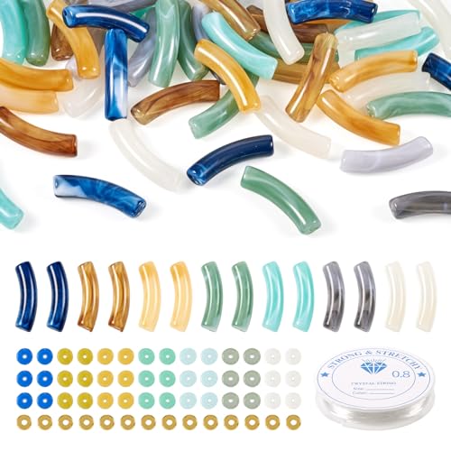 Spritewelry 121 Stück grobe gebogene Röhrenperlen, Armbänder, Bastelset, Acryl-Bambusrohr-Nudelperlen mit Messing-Abstandshalter, elastischem Kristallfaden von Spritewelry