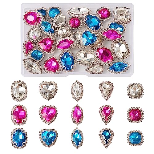 Spritewelry 15 Stile Nähen Strass Loch Klaue Strass Einstellung Flatback Kristall Fantasie Steine Kupfer Schmuckherstellung DIY Handwerk Kleidung Tasche Schuhe Hochzeit Dekoration 30 Stück von Spritewelry