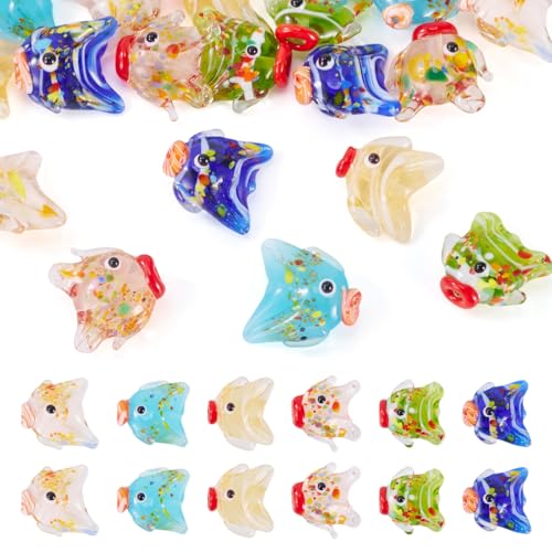 Spritewelry 18 Stück Lampwork-Fischperlen, Pastellglas, Ozean-Tiere, Fisch-Fokal-Perlen, lose Abstandshalter für DIY-Armband, Halskette, Schlüsselband, Schlüsselanhänger, Schmuckherstellung von Spritewelry