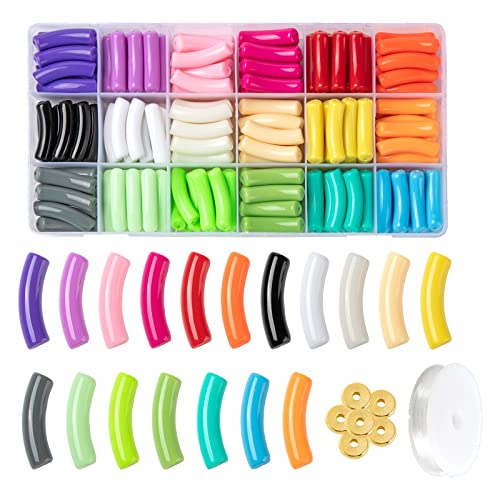 Spritewelry 180 Stück/Set DIY Schmuckherstellung Kits Gebogene Röhre Blickdichte Acrylperlen Messing Abstandshalter Perlen Elastische Kristallfaden Gemischte Farbe für Halskette Armband von Spritewelry