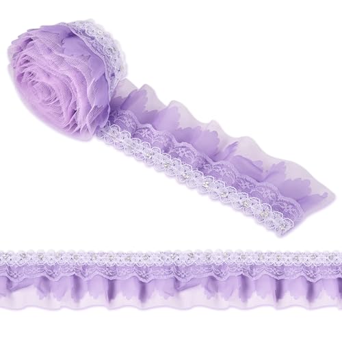 Spritewelry 2 m Satin-Organza-Spitzenborte, 2-lagig, plissiert, Chiffon-Spitzenband, Einfassungen zum Nähen, bestickte Applikationen, Hochzeitsdekoration, 50 mm, Lila Spritewelry 2 m Satin-Organza-Spitzenborte, 2-lagig, plissiert, Chiffon-Spitzenband, Einfassungen zum Nähen, bestickte Applikationen, Hochzeitsdekoration, 50 mm, Lila von Spritewelry