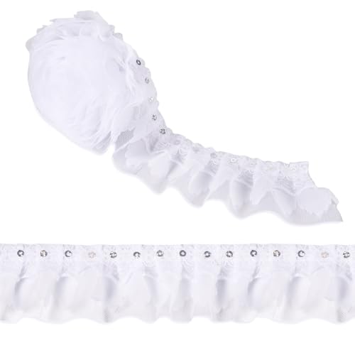 Spritewelry 2 m Satin-Organza-Spitzenborte, 2-lagig, weiß, plissiert, Chiffon-Spitzenband für Braut, Hochzeit, DIY, Basteln, Nähen, Kostümdekoration, 50 mm von Spritewelry